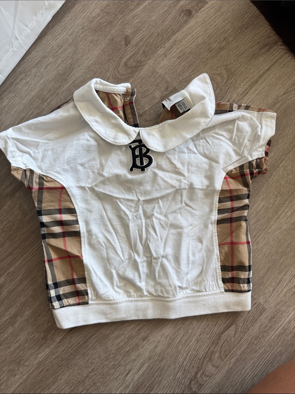 Burberry White Polo Top with Beige Check Side Panels